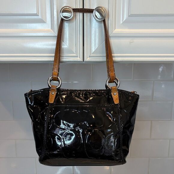 Coach Bag Purse Handbag Leather Leah Signature Embossed Patent Mini Tote Bag - Picture 5 of 16